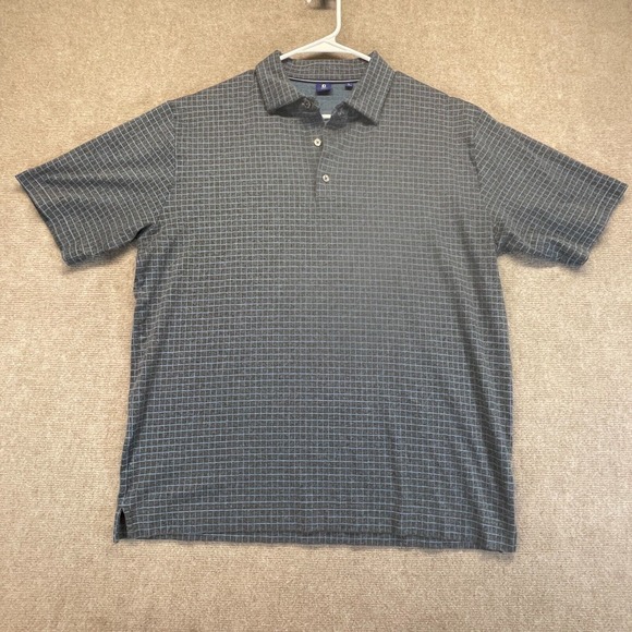 FootJoy FJ 1857 Polo Shirt Mens Large Gray Blue Check S/S Cotton Coolmax Stretch - Picture 1 of 8